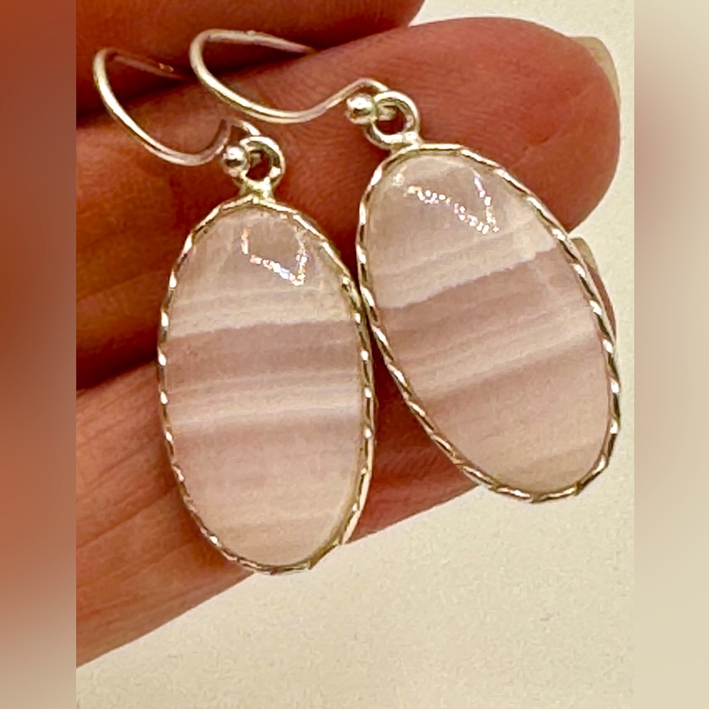 Natural Pink Lace Agate -  925 Sterling Silver Earrings Jewelry